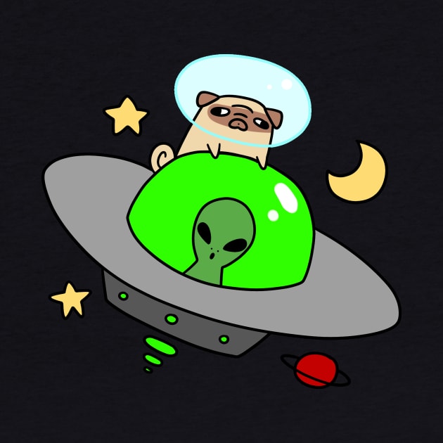 Space Pug Riding a UFO by saradaboru